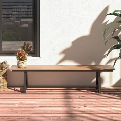 Banc d'Extérieur en HDPE pour 3 à 4 Personnes Cadre en Métal Banc de Patio Sans Dossier de 183 cm Capacité de 500 Kg Marron Maison Chic (1/5)