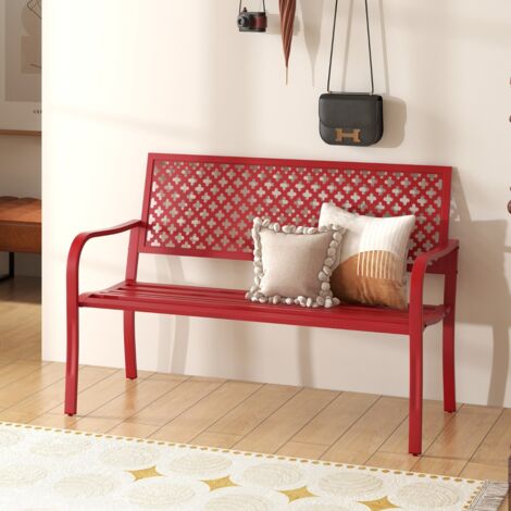 Banc Jardin Patio Métal 2 Personnes Dossier Ajouré Siège Lattes Moderne 127 cm Rouge CWXT1299 DESIGN IN (1/3)