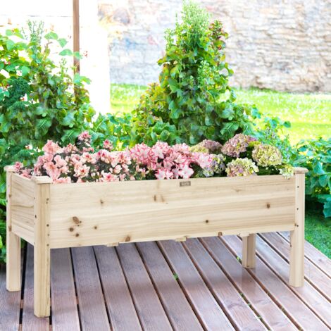 Jardinière surélevée en bois carré potager sur pied avec 5 trous de drainage 120x43,5x51 cm naturel CWXT6259 DESIGN IN (1/5)