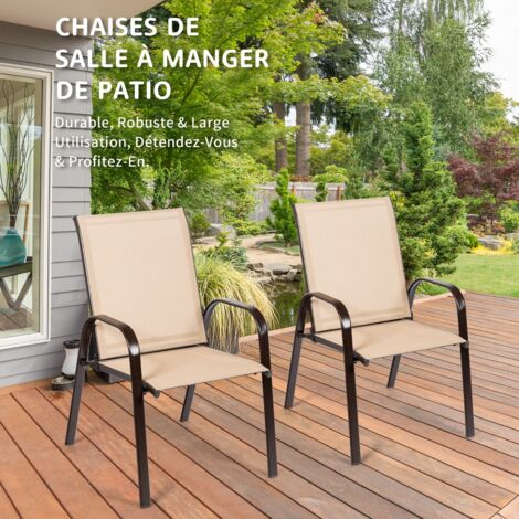 Chaise de Salle à Manger d'Extérieur Accoudoirs Incurvés Tissu Séchant Cadre Métal Renforcé Marron CWXT5025 DESIGN IN (1/3)