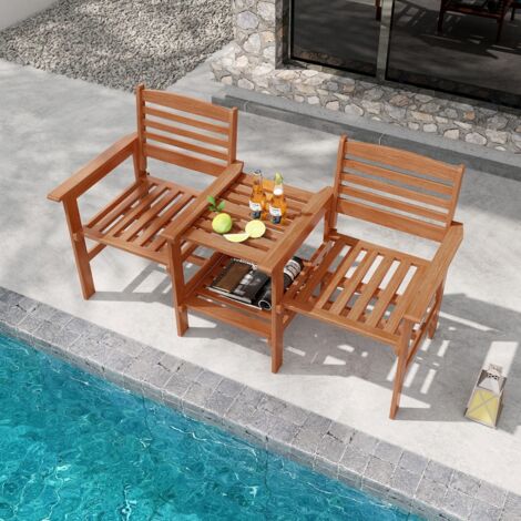 Ensemble de Meubles de Patio 2 Places en Bois Causeuse d'Extérieur avec Table Basse et Trou pour Parasol Ensemble de Conversation Maison Chic (1/5)