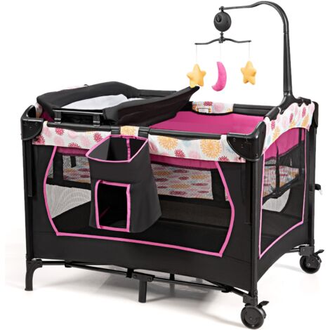 3 en 1 Lit Parapluie pour Bébé avec Table à Langer pour Bébé 0-36 Mois Hauteur Réglable CW5533 Maison Chic (1/5)
