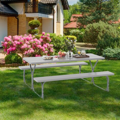Table et Bancs de Pique-nique Cadre Métal Imperméable 8 Personnes 250KG 183x161cm Gris CWXT6685 DESIGN IN (1/3)