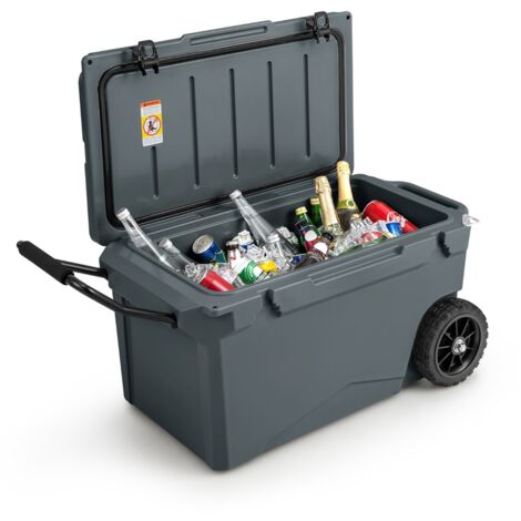Glacière Isotherme Portable 71 L avec Bouchon de Vidange et Porte-gobelets Glacière Rigide à Roulettes Rétention de Glace de 5 à 7 Jours Gris CW6989 Maison Chic