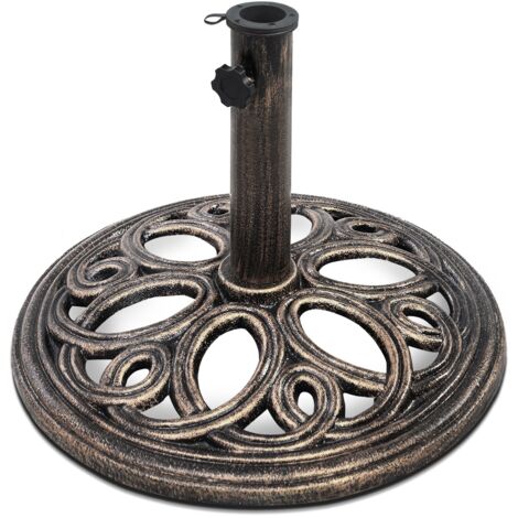 Base de Parasol Dia. 45 cm Pied de Parasol Ajouré Solide Poteau de 38-48mm en Fonte 12,5 kg 32cm Haut Couleur Bronze Maison Chic
