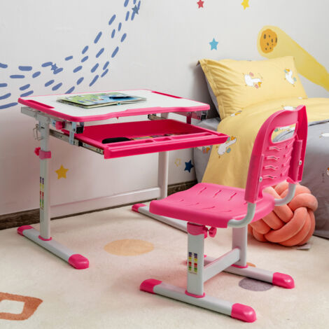 Bureau Et Chaise Réglables Pour Enfant HOMCOM - Plateau Inclinable 0-60° - Tiroir Et étagère - Bleu - 3 à 12 Ans - 10