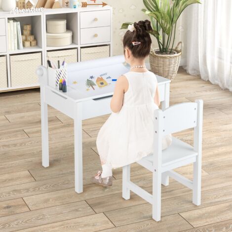 Bureau pour Enfants Blanc avec Tabouret et Plateau Rabattable CW2045 Maison Chic (1/3)