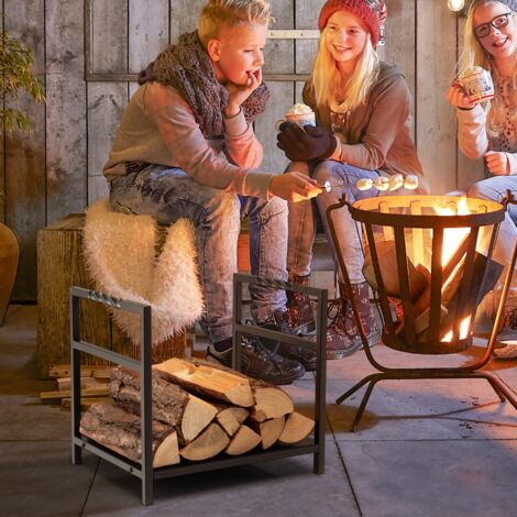 Porte-bûches Intérieur/extérieur Outsunny - Support Métal 50 Kg, Design Surélevé Pour Bois Sec