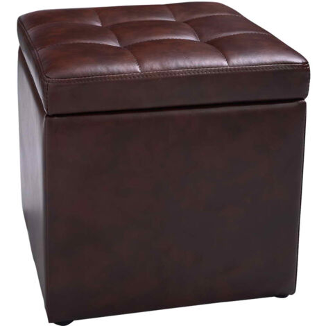 Tabouret Pouf Coffre Boîte de Rangement Repose-Pied Ottoman Espace de Stockage Cuir PU, max. 150 kg, 40x40x40cm, Marron Maison Chic (1/5)