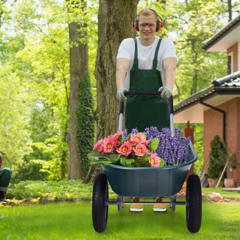 Brouette de Jardin 2 Roues Brouette de Jardin Résistante en Fer avec Pneus Ø35cm Charge Max 100KG pour Jardinage/Maçonnerie Vert CW9302 Maison Chic (1/3)
