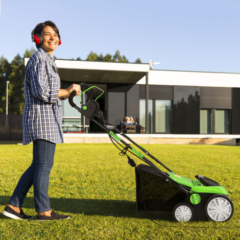 Déchaumeuse de Pelouse 2 en 1 Scarificateur Électrique Filaire avec Double Interrupteur de Sécurité Réglable à 4 Positions Vert CW2905 Maison Chic (1/3)