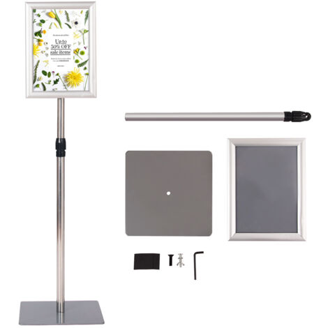 Présentoir d'Affichage Menu A4 avec Pied Panneau d'Affichage Hauteur Réglable Acier inoxydable Base dia.28 cm Argent CW5532 Maison Chic (1/3)
