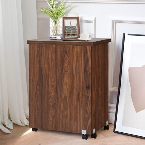 Table de Couture Pliante à Roulettes Meuble pour Machine à Coudre avec 3 Etagères en MDF 118,5x40x79,5 cm Brun CW9750 DESIGN IN (1/3)