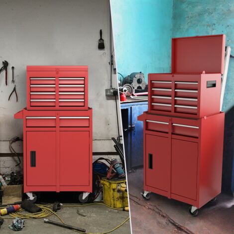 Servante Porte Outils 4 Tiroirs Armoire de Rangement Roues Verrouillables Garage Atelier Rouge CWXT2263 DESIGN IN (1/5)