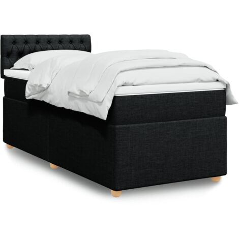 Lit simple - 90x190 cm, Sommier à lattes de lit avec matelas Noir Tissu WFE130471 DESIGN IN (1/5)