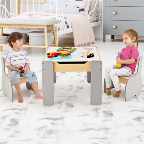 Ensemble Table et 2 Chaises 3 en 1 pour Enfant, Tableau 2 Face (Noir & Blanc ) avec Fonction de Stockage en Bois Girs Maison Chic (1/5)