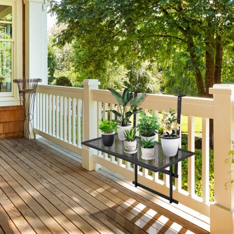 Table de Balcon Suspendue Table de Jardin Rabattable Hauteur Réglable sur 5 Niveaux Anti-rouille Noir Maison Chic (1/5)