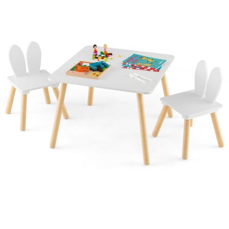 Table et 2 Chaises Enfants 3-6 Ans en Forme Lapin, Chaises Ergonomique pour pour Jouer Dessiner Manger Blanc CW2494 Maison Chic (1/5)