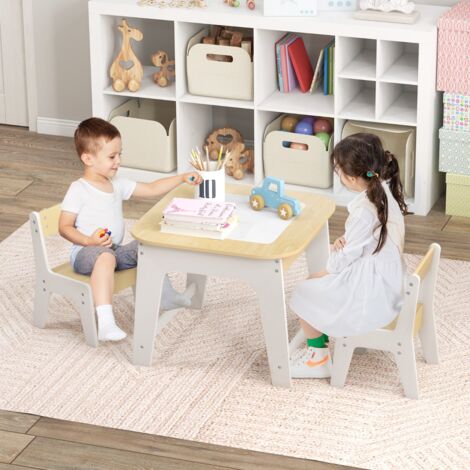 JOIEYOU Table D'Activité Enfant Avec 2 Chaises Et 163 Blocs - Plateau Double Face Multifonction