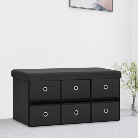Banc de rangement pliable  Coffre de rangement Noir 76x38x38 cm Faux lin 77803