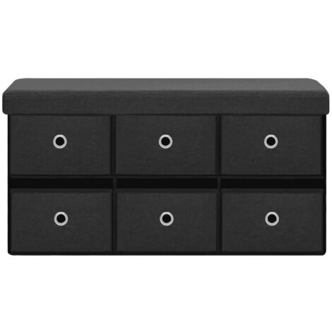 Banc de rangement pliable  Coffre de rangement Noir 76x38x38 cm Faux lin 77803