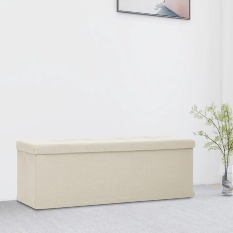 Banc de rangement pliable Coffre de rangement Blanc crème Faux lin 82578 (1/5)