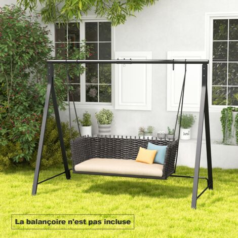 Cadre de Balançoire de Porche en Métal Support de Balançoire avec Structure en A 5 Anneaux de Suspension pour Balançoire Soucoupe d'Arbre Noir Maison Chic