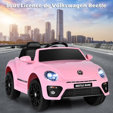 Volkswagen Beetle Voiture Électrique 12V/4,5 Ah pour Enfants 3-8 Ans Télécommande 2.4G LED USB Radio Klaxon Rose CW9248 Maison Chic (1/3)