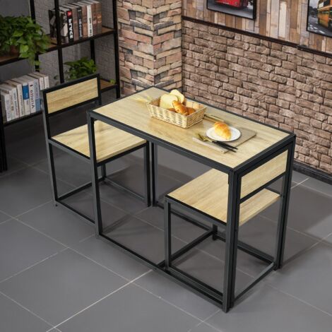 Ensemble Table à Manger 1 Table et 2 Chaises Encastrable Style Industriel Naturel Maison Chic (1/5)