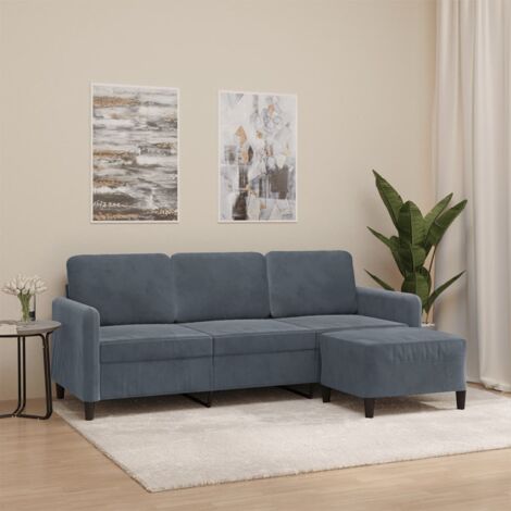 Canapé à 3 places, Banquette Sofa de Salon, Canapé droit avec repose-pieds Gris foncé 180 cm Velours DESIGN IN (1/5)