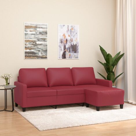 Canapé à 3 places, Banquette Sofa de Salon, Canapé droit repose-pieds Rouge bordeaux 180 cm Similicuir DESIGN IN (1/5)