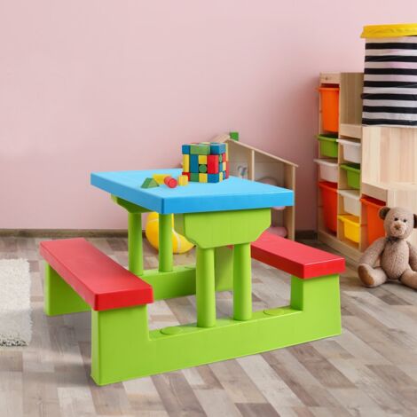Ensemble de Jardin pour Enfant Ensemble Table et Banc Enfant en PP avec Parasol Maison Chic