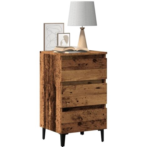 Table de chevet, Table d'appoint, Table de nuit avec pieds en métal vieux bois 40x35x69 cm DESIGN IN483949 (1/5)
