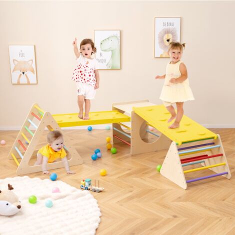 Aire de Jeux dEscalade Montessori 5 en 1 avec 2 Toboggans Réversibles en Bois Charge 60kg