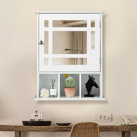 Armoire de Salle de Bain Murale 2 Etagères Réglables et 3 Compartiments avec Miroir Impérméable Blanc Maison Chic (1/5)