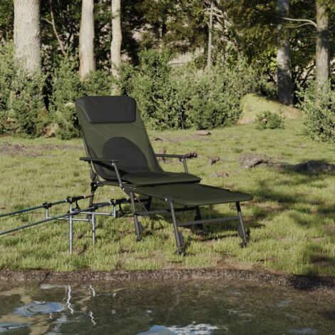 Chaise longue Bain de soleil Transat de relaxation de pêche avec pieds à boue réglables pliable vert CFW285462 (1/5)