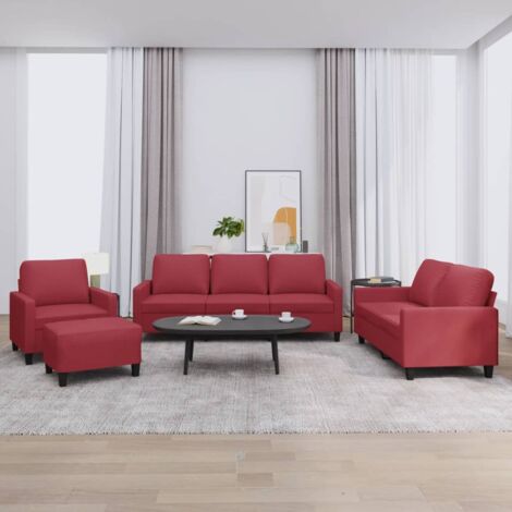 Ensemble de canapés 4 pcs, Canapés droit, Banquettes Sofa de Salon et coussins Rouge bordeaux Similicuir DESIGN IN (1/5)
