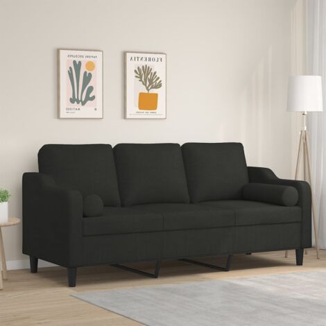 Canapé 3 places, Banquette Sofa de Salon, Canapé droit avec oreillers décoratifs noir 180 cm tissu DESIGN IN (1/5)