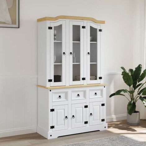 Buffet haut, Enfilade, Armoire de cuisine Corona blanc 112x43x196 cm bois massif pin mexicain QWE35348 DESIGN IN (1/5)