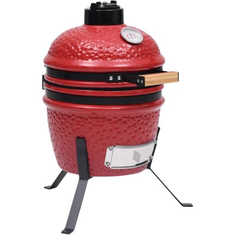 Maisonchic – Barbecue charbon Kamado 2-en-1 en céramique 56 cm – Grille de cuisson 26,5 cm – Thermomètre intégré – Couleur rouge - OCR64984 (1/5)