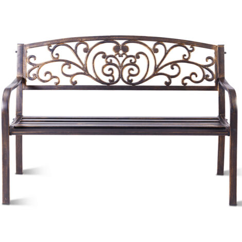 Banc de Jardin avec joli motif ajouré et accoudoirs Charge Max 180 Kg en Métal de Haute Qualité, 127 x 60 x 85 cm, Noir Maison Chic (1/5)