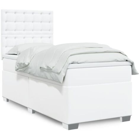 Lit simple - 90x190 cm, Sommier à lattes de lit avec matelas Blanc Similicuir WFE873963 Maison Chic (1/5)