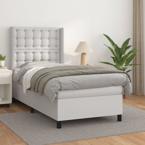 Lit simple - 90x190 cm, Sommier à lattes de lit avec matelas Blanc Similicuir WFE781781 Maison Chic (1/5)