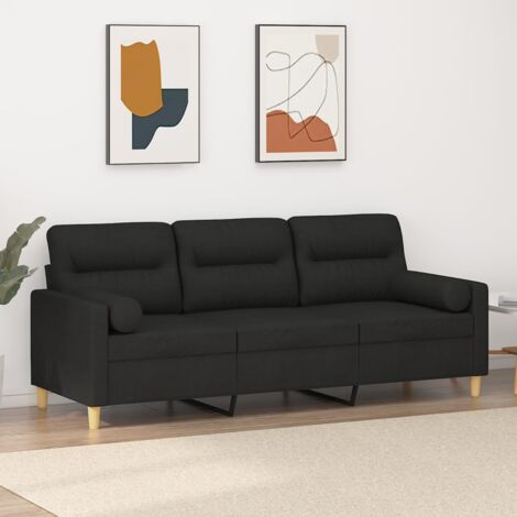 Canapé 3 places, Canapé droit, Banquette Sofa de Salon avec oreillers décoratifs noir 180 cm tissu WFE211197 DESIGN IN (1/5)