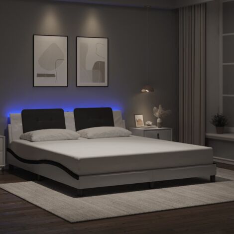 Lit adulte- 180x200cm - Lit double avec lumières LED blanc noir similicuir CON47367 DESIGN IN (1/5)