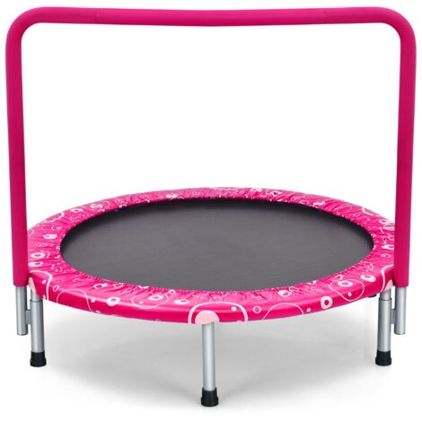 Trampoline Enfants Pliable Ø 92 cm avec Housse de Sécurité Matelassée et Poignée Recouverte Intérieur 150 KG Rose+Noir CW3382 Maison Chic (1/5)