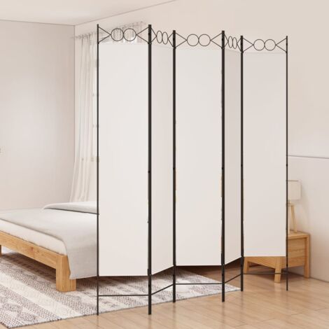 Paravent sur Pied Cloison de séparation 5 panneaux Blanc 200x220 cm Tissu 47474 (1/5)