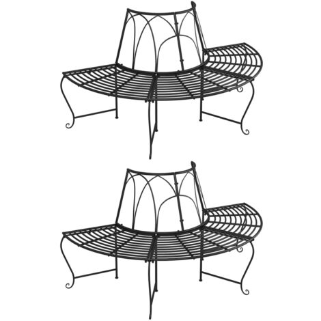 Lot de 2 Bancs demi-circulaire tour d'arbre Banc de jardin  Banc d'extérieur Banquette Ø159 cm Noir Acier 99963 (1/5)