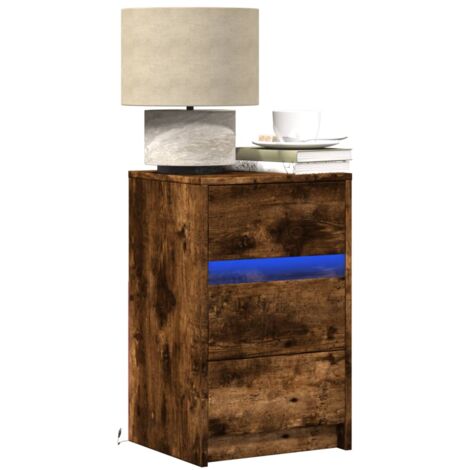 Table de chevet et LED, Table d'appoint, Table de nuit chêne fumé bois d'ingénierie DESIGN IN346671 (1/5)