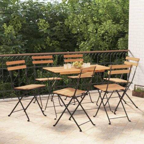 Lot de 6 Chaises de jardin pliantes Chaises de bistrot Bois de teck solide et acier 10625 (1/5)